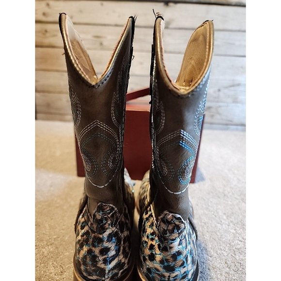 Roper Glitter Diamonds Cow  Leather Square Toe Pull On Western Boots Girls Sz 1 - Picture 10 of 14